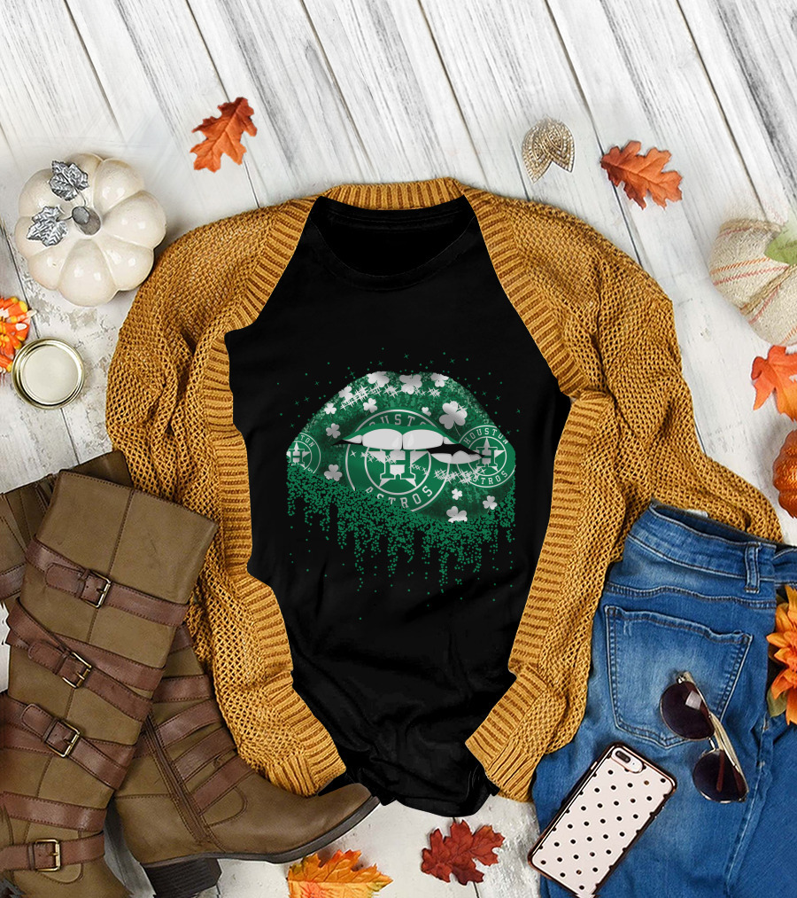 Houston Astros St. Patrick's Day Green Lips and Shamrocks T-Shirt