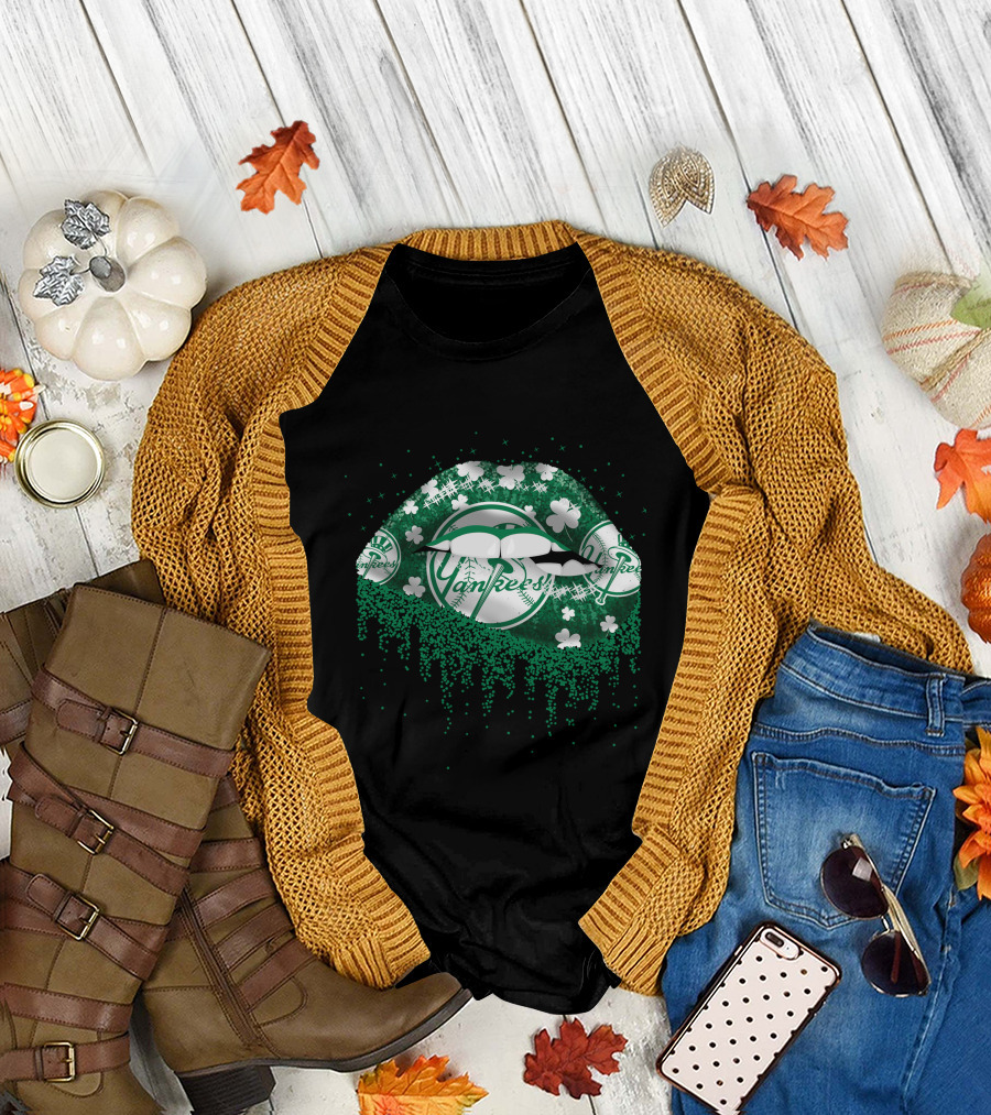New York Yankees Green Shamrock Lips T-Shirt