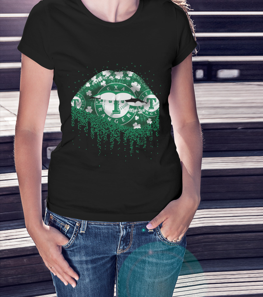 Texas Rangers Green Shamrock Lips T-Shirt