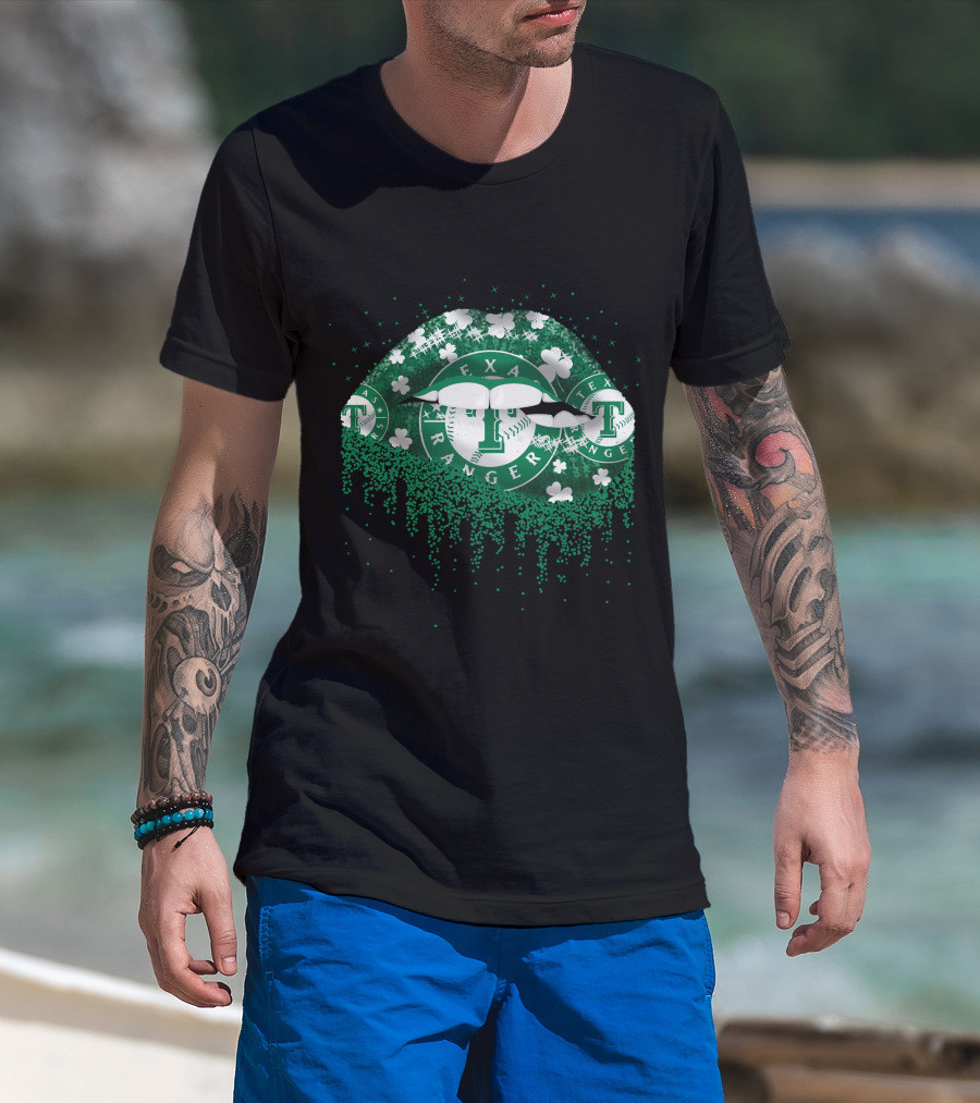 Texas Rangers Green Shamrock Lips T-Shirt