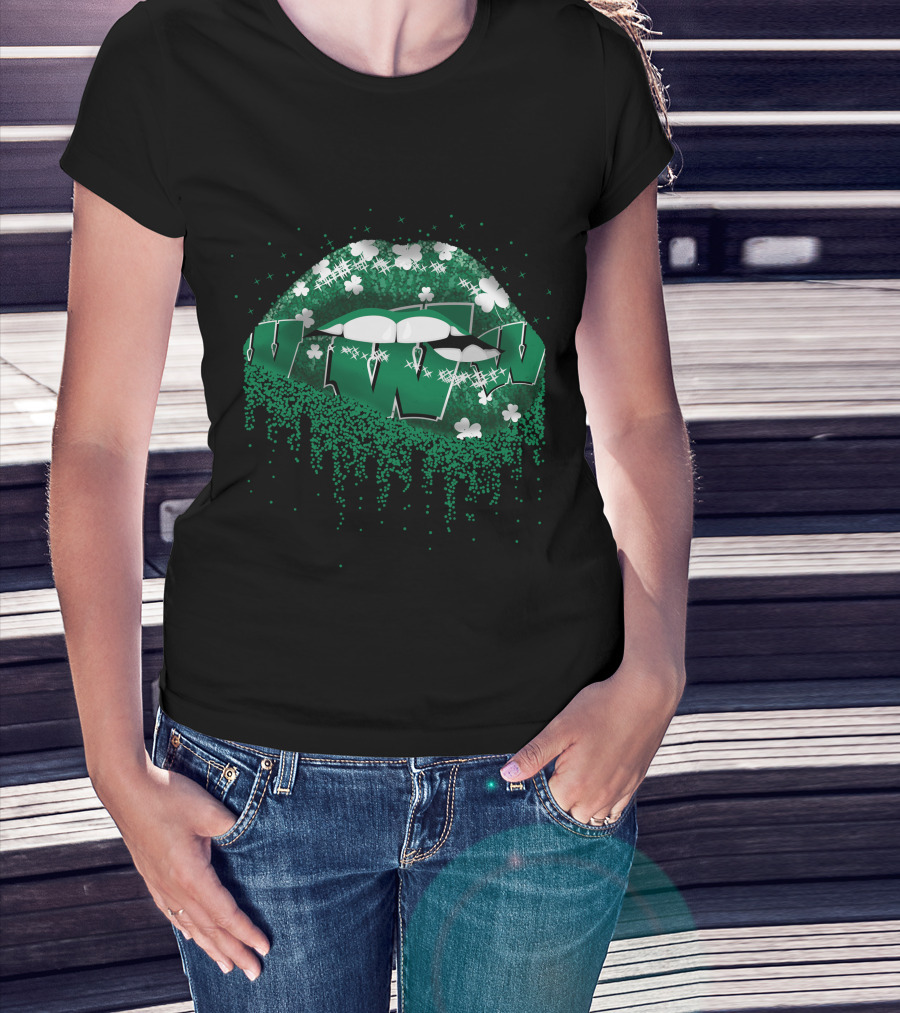 Wisconsin Badgers Lips Green Glitter Shamrock T-Shirt