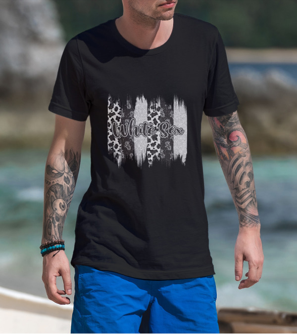 White Sox Brushstroke Leopard Paisley Stripes T-Shirt