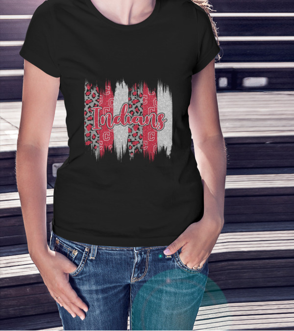 Indians Red Gray Leopard Brushstroke T-Shirt