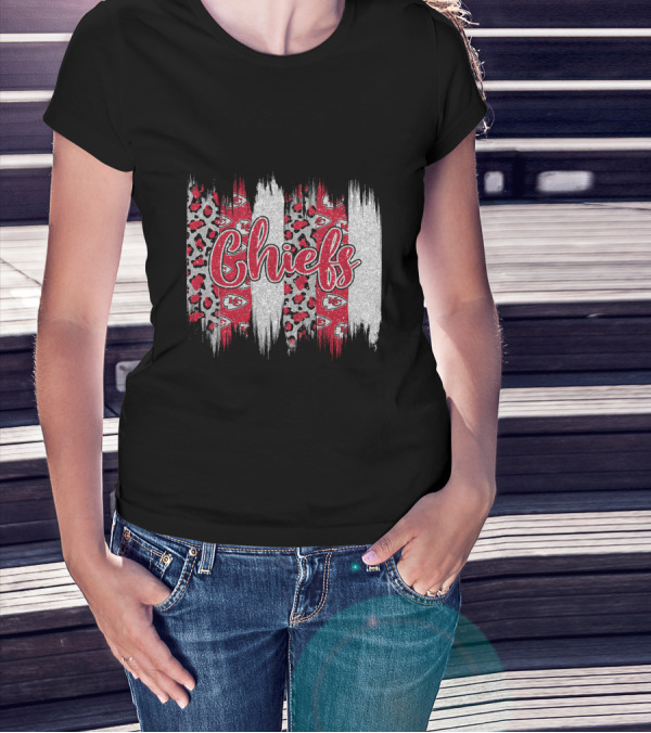 Chiefs Brushstroke Leopard Glitter T-Shirt