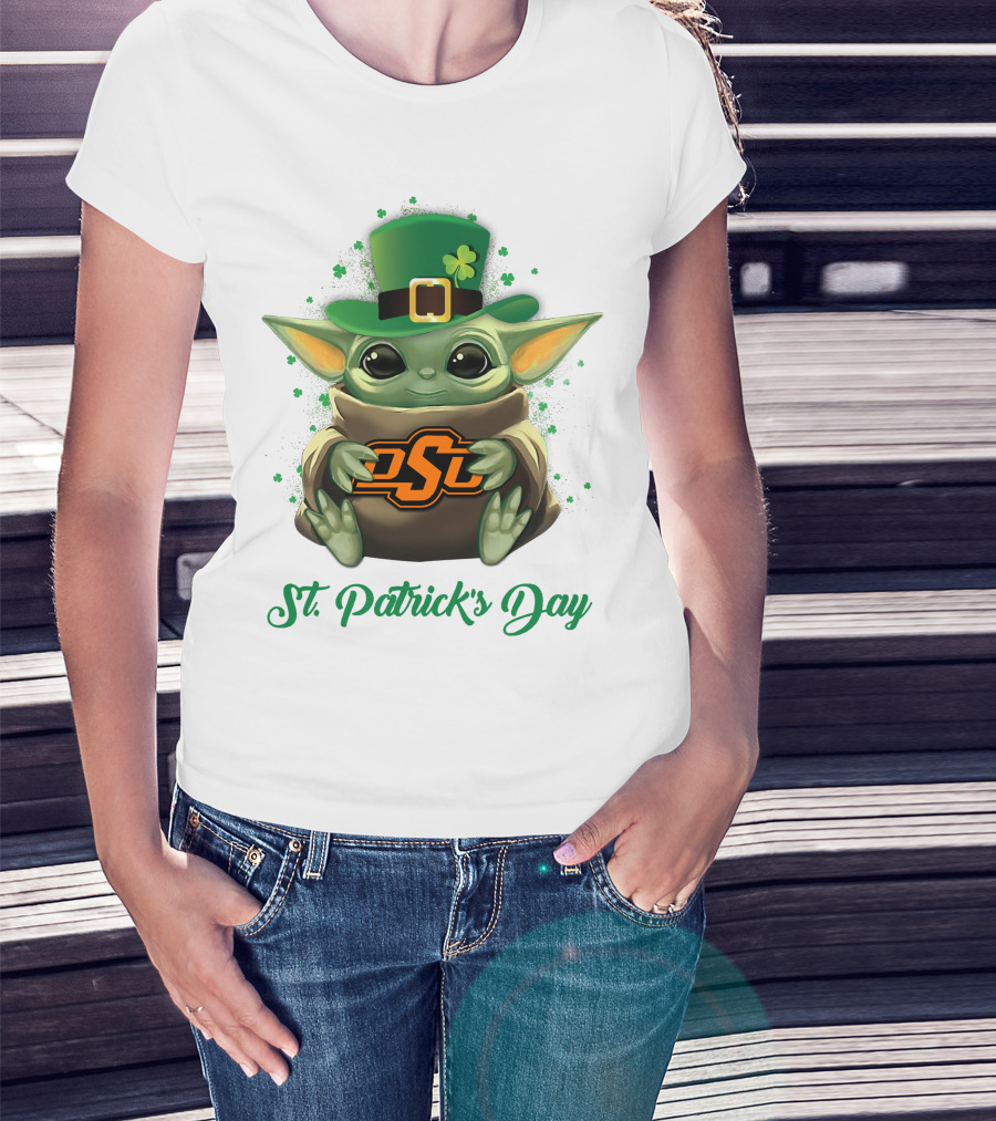 Oklahoma State Cowboys Baby Yoda St. Patrick's Day T-Shirt