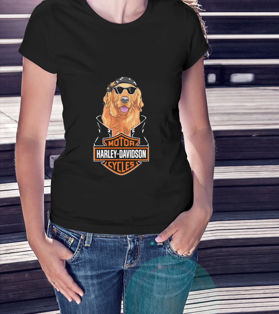 Golden Retriever Harley Davidson Motorcycle Logo T-Shirt