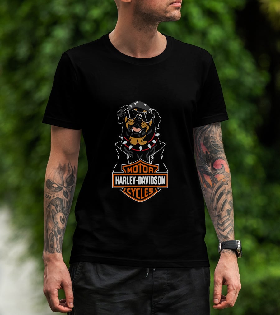 Harley Davidson Motorcycles Rottweiler Riding Biker Style T-Shirt