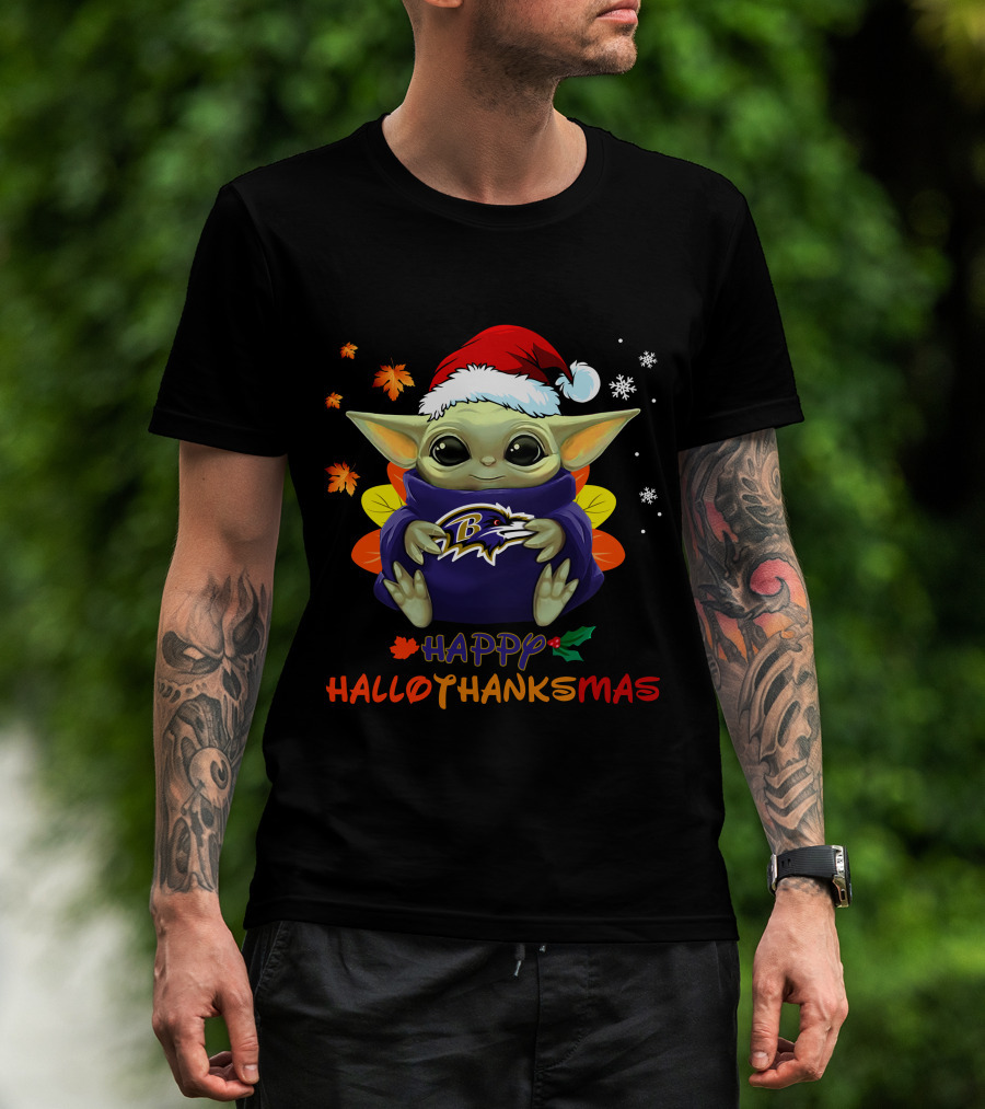Happy Hallothanksmas Baltimore Ravens Baby Yoda 505 L1PTT T-Shirt