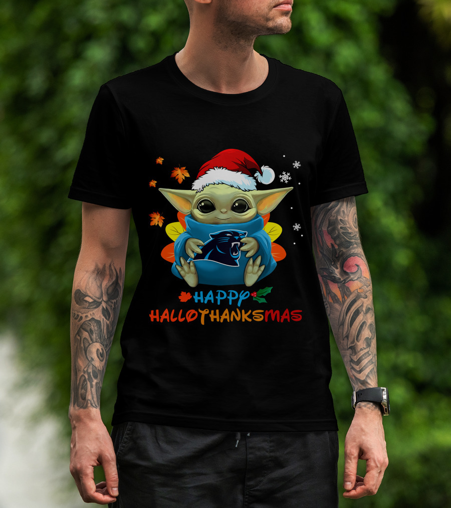 Carolina Panthers Baby Yoda Happy Hallothanksmas T-Shirt