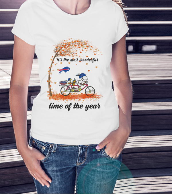 It's The Most Wonderful Time Of The Year Buffalo Bills Autumn Snoopy Tandem Bicycle T-Shirt
