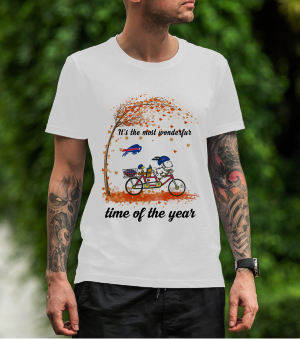 It's The Most Wonderful Time Of The Year Buffalo Bills Autumn Snoopy Tandem Bicycle T-Shirt
