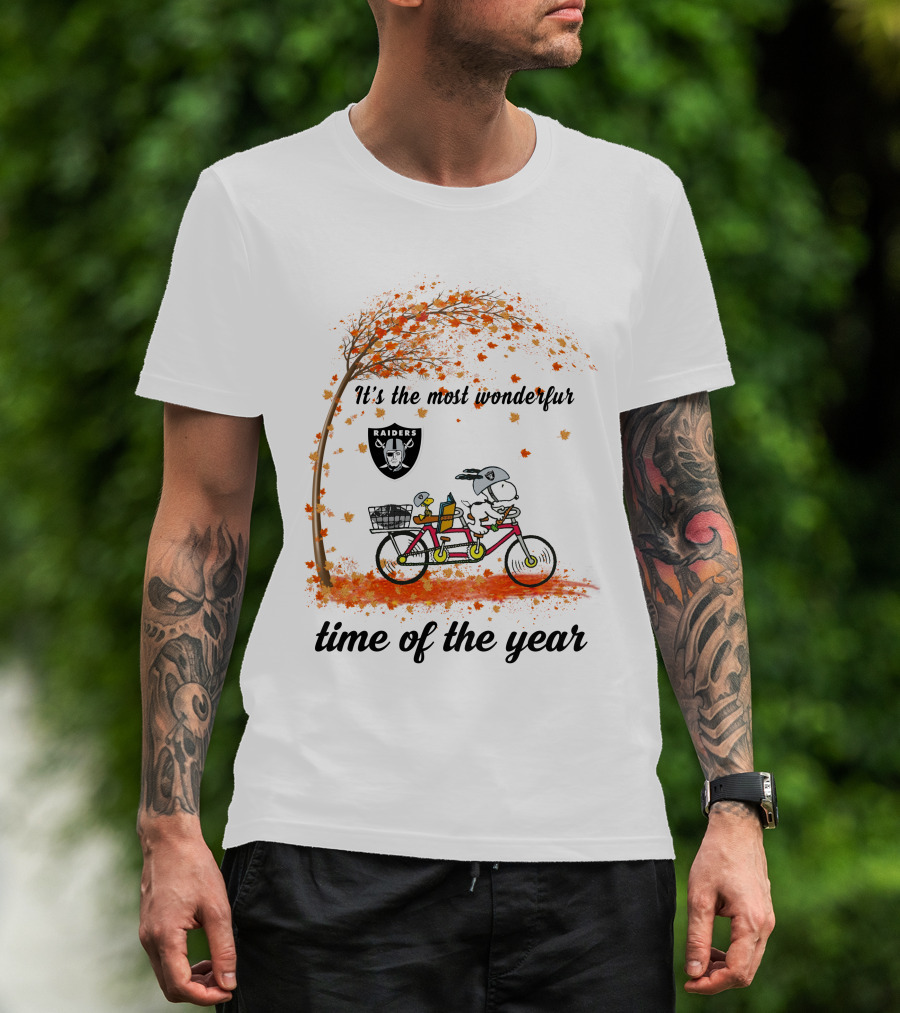 Las Vegas Raiders Autumn Bike Snoopy It's The Most Wonderful Time Of The Year T-Shirt