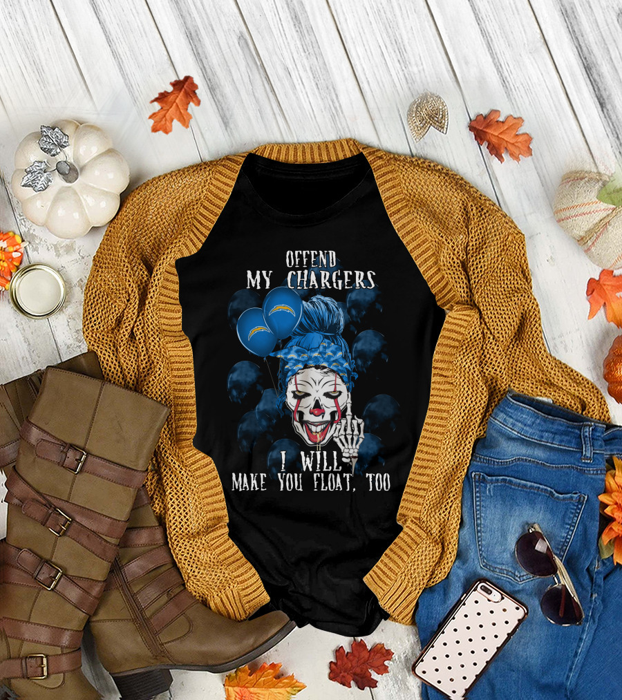 Offend My Chargers I Will Make You Float Too Los Angeles Chargers Halloween T-Shirt