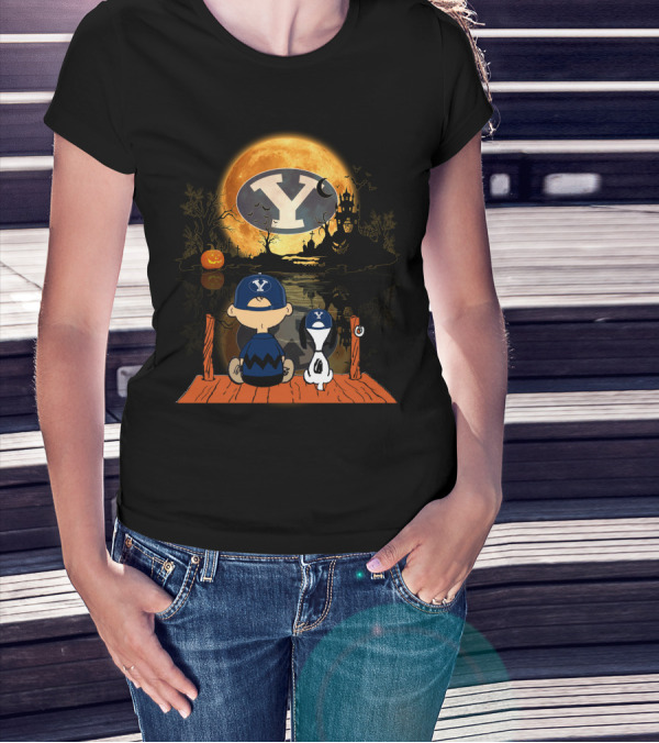 BYU Cougars Halloween Moon Peanuts Reflection T-Shirt