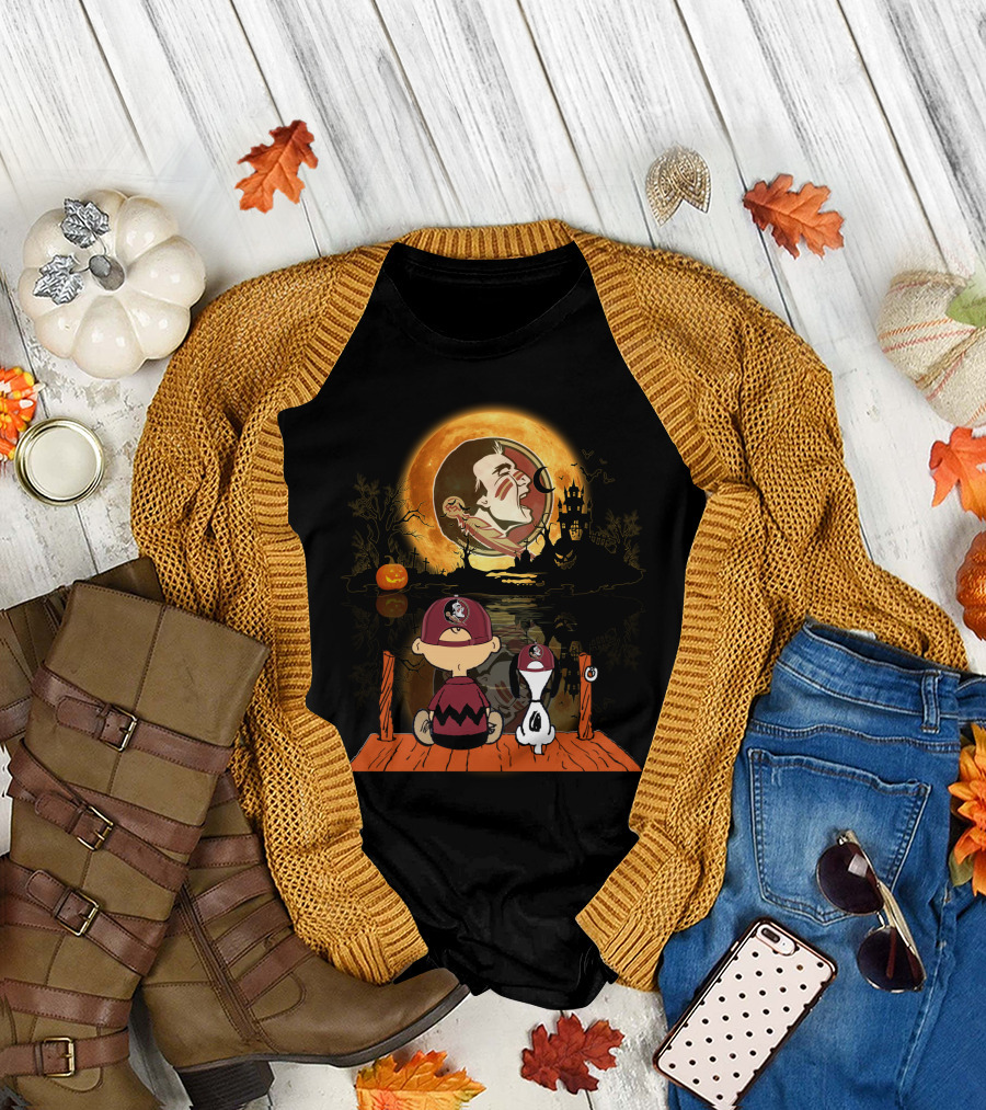 Florida State Seminoles Halloween Moon Peanuts Charlie Brown Woodstock T-Shirt