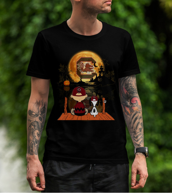 South Carolina Gamecocks Halloween Moonlit Reflection With Characters T-Shirt