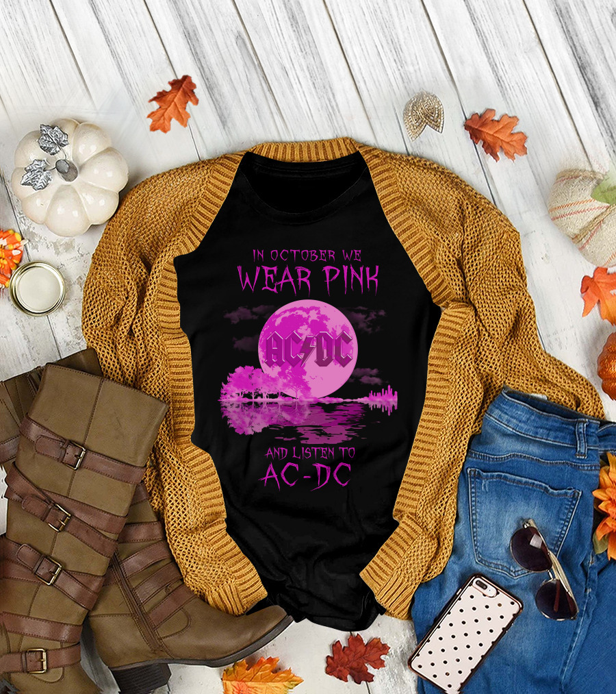AC-DC In October We Wear Pink and Listen to AC-DC Moon Reflection T-Shirt