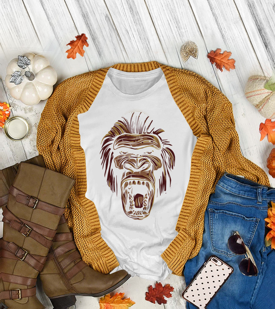 Oooppeww Roaring Gorilla Face T-Shirt