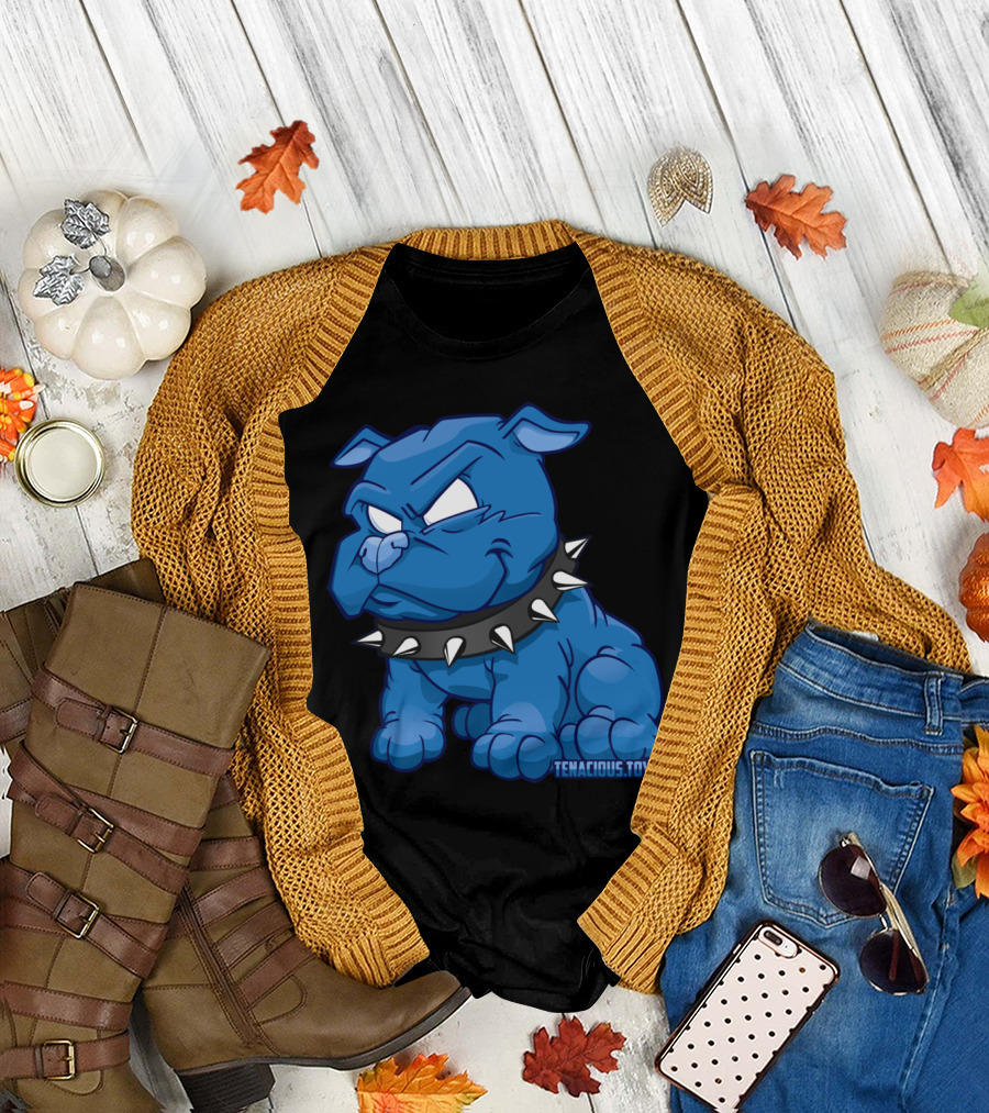 Tenacious Toys Danger Dog Blue Cartoon Bulldog with Spike Collar by Willie Beren T-Shirt