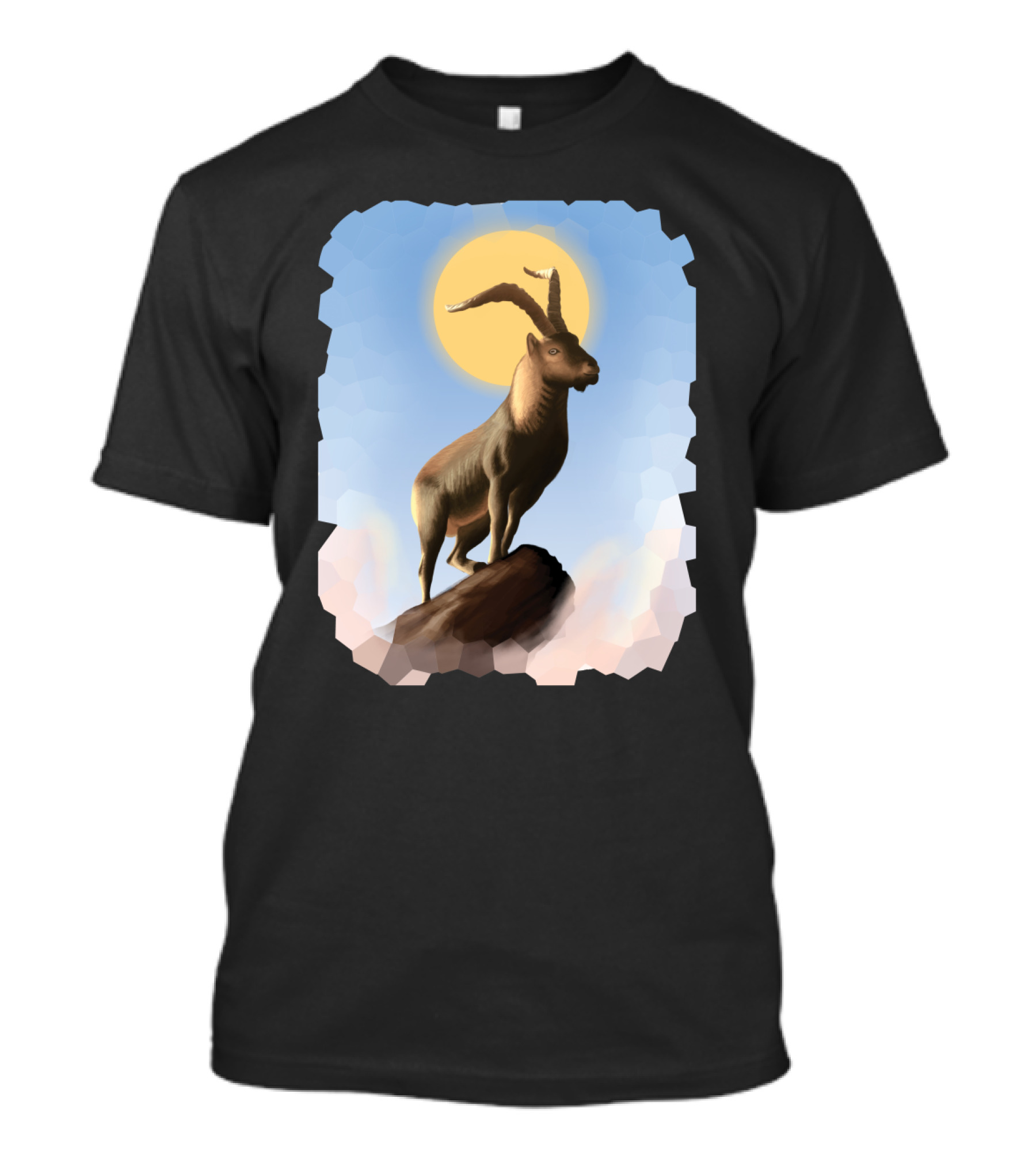 Legendary Holy Goat Mountain Silhouette With Halo In Majestic Sunrise Scene T-Shirt