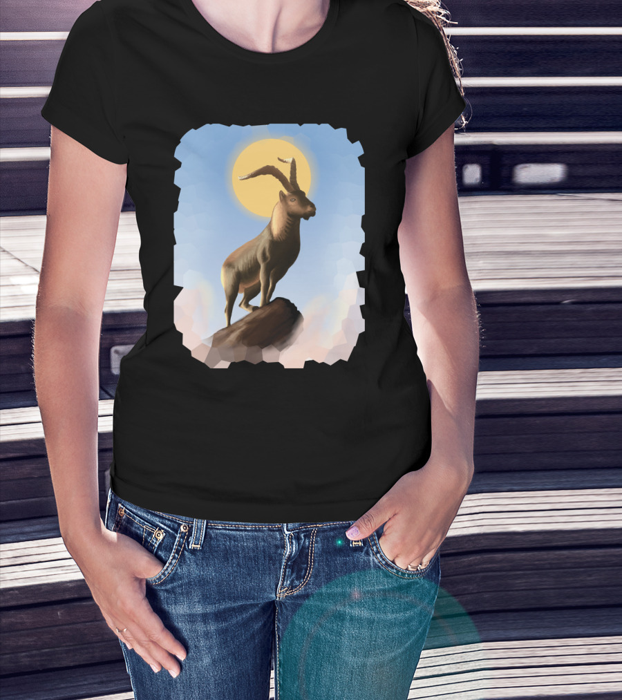 Legendary Holy Goat Mountain Silhouette With Halo In Majestic Sunrise Scene T-Shirt