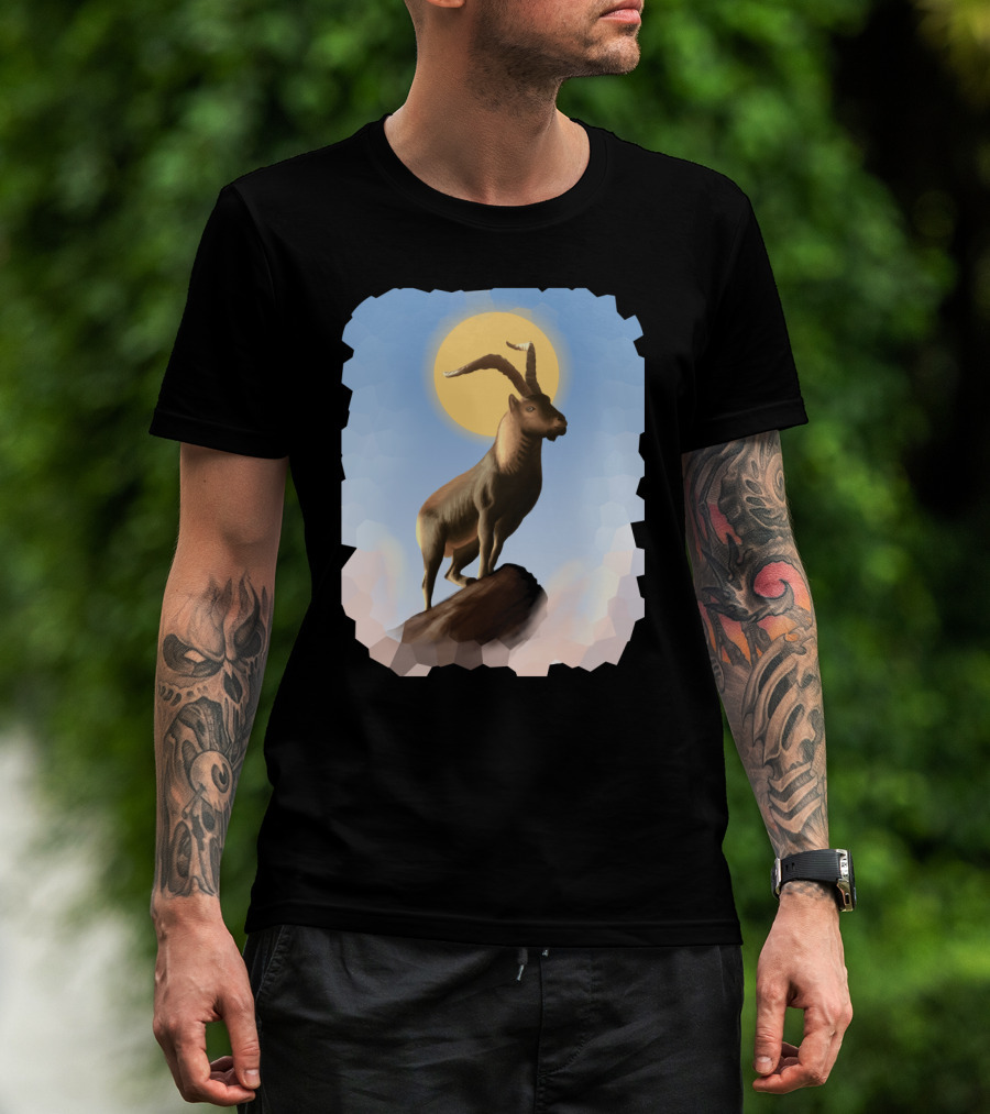 Legendary Holy Goat Mountain Silhouette With Halo In Majestic Sunrise Scene T-Shirt
