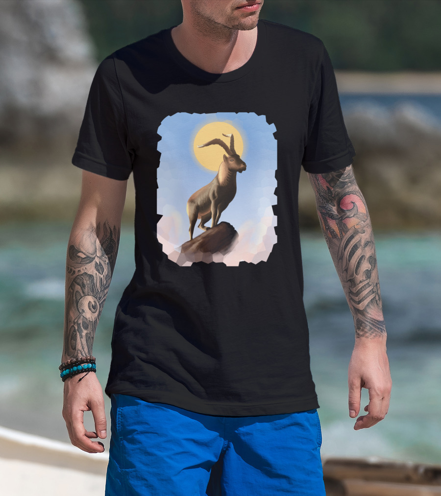 Legendary Holy Goat Mountain Silhouette With Halo In Majestic Sunrise Scene T-Shirt
