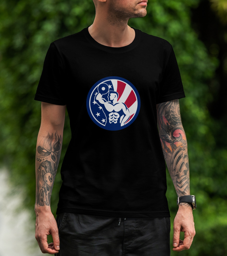 American Fitness Gym USA Flag Muscle Icon T-Shirt