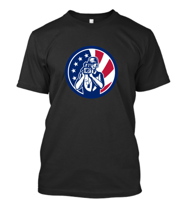 Patriotic American Cameraman With USA Flag Icon Circle T-Shirt