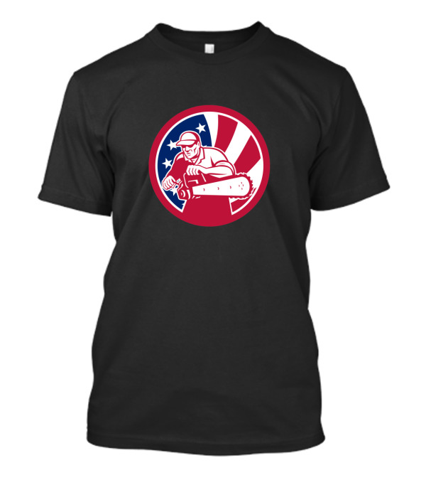 American Lumberjack With Chainsaw In USA Flag Circle T-Shirt