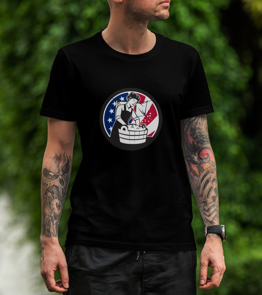 American Laundry Vintage USA Flag Symbol Woman With Wash Basin T-Shirt