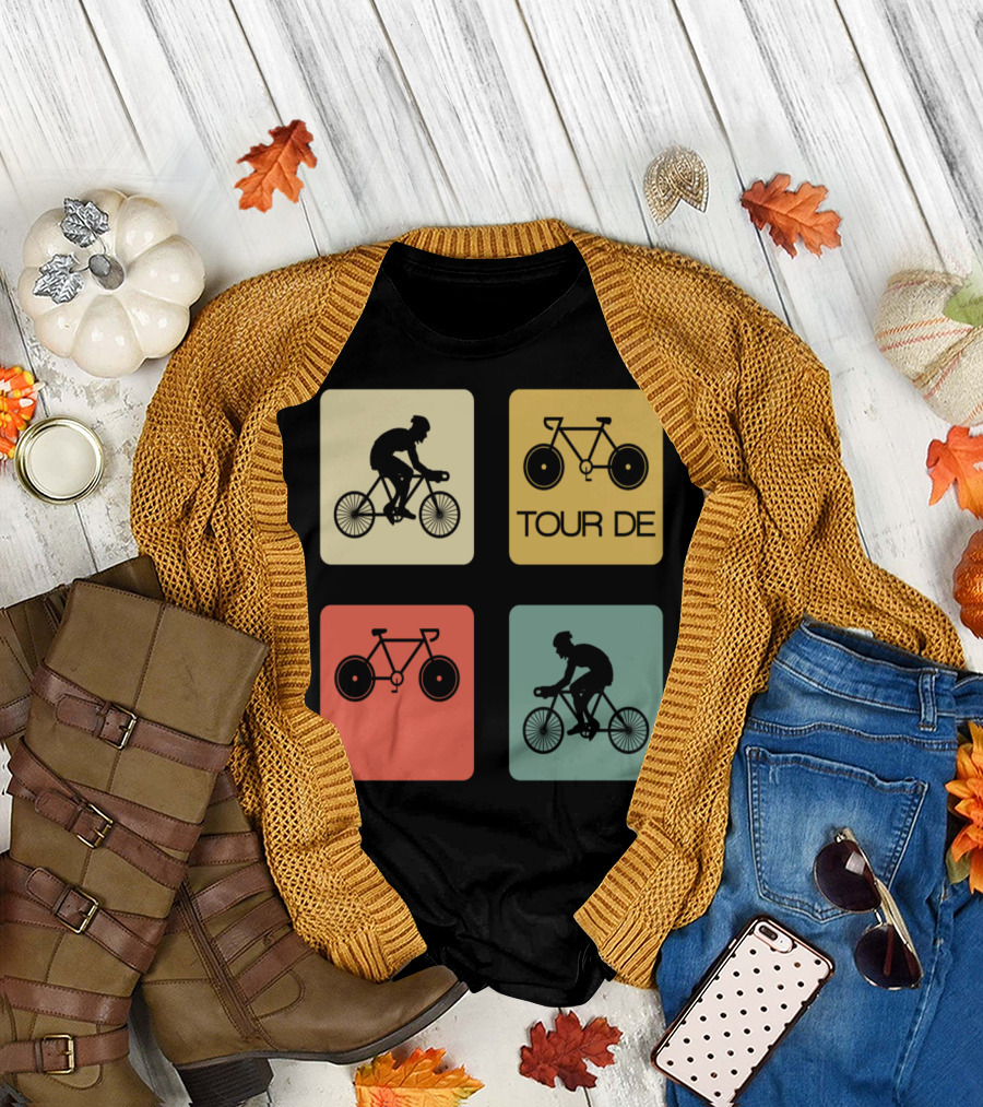 Tour de France Cycling Road Bike Bicycle Silhouettes in Pop T-Shirt