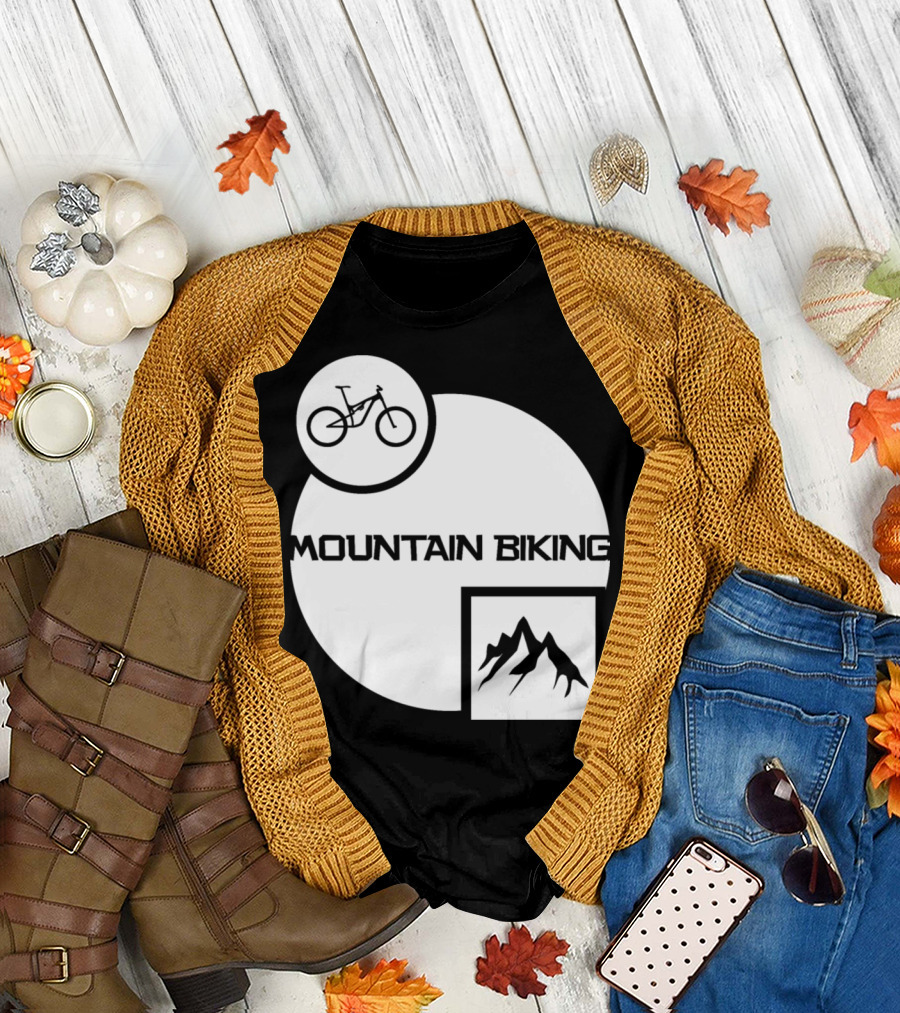 Mountain Biking Graphic with Bicycle and Mountain Symbols T-Shirt
