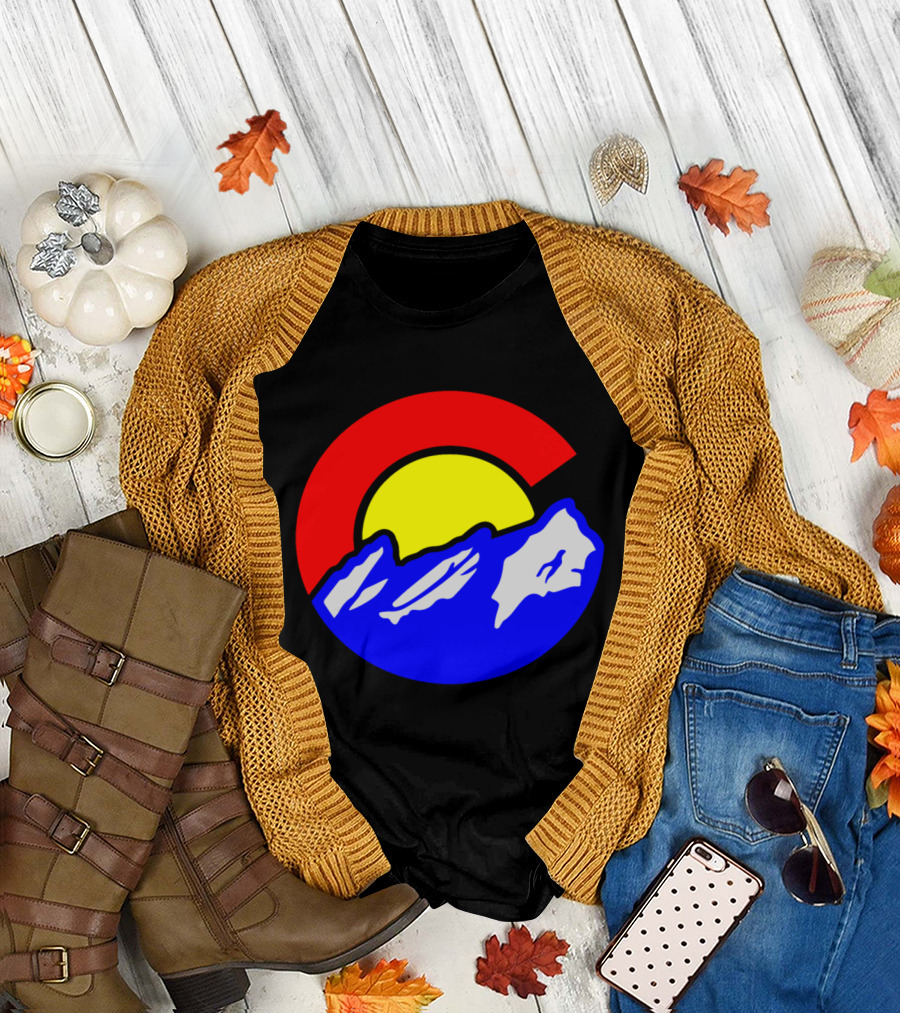 Colorado Flag Icon with Flatirons and Mountain Landscape T-Shirt