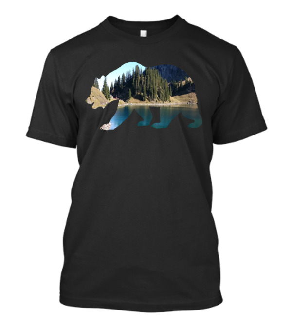 Baer In The Mountains Silhouette With Scenic Forest And Lake T-Shirt