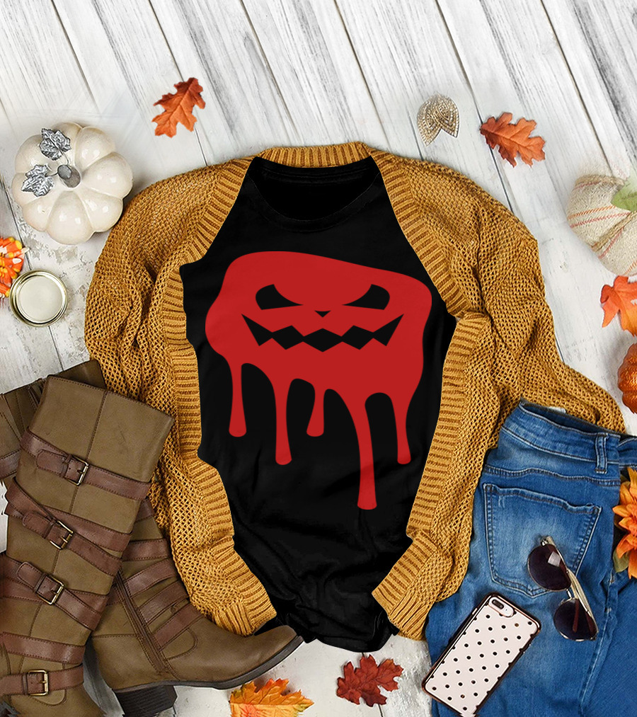 Bloody Dripping Halloween Pumpkin Face T-Shirt