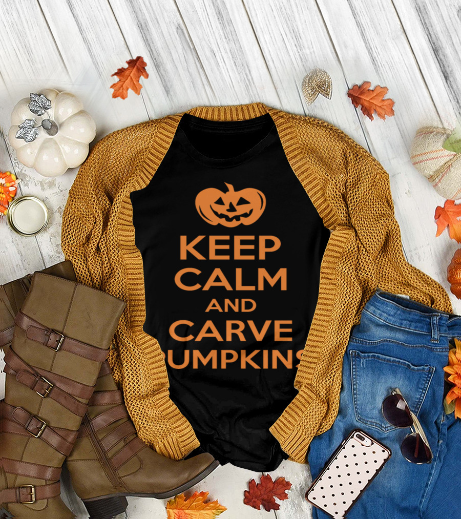 Keep Calm And Carve Pumpkins Halloween Jack-O'-Lantern T-Shirt