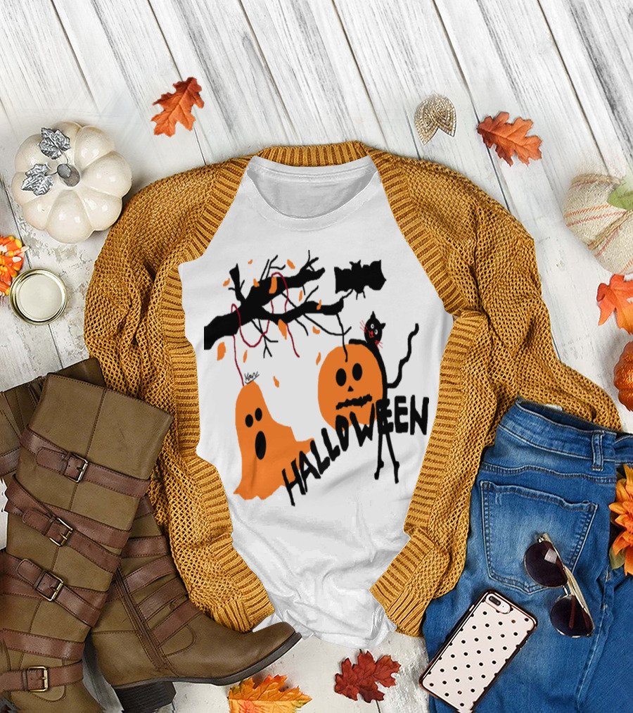 Halloween Cat Pumpkin Ghost T-Shirt