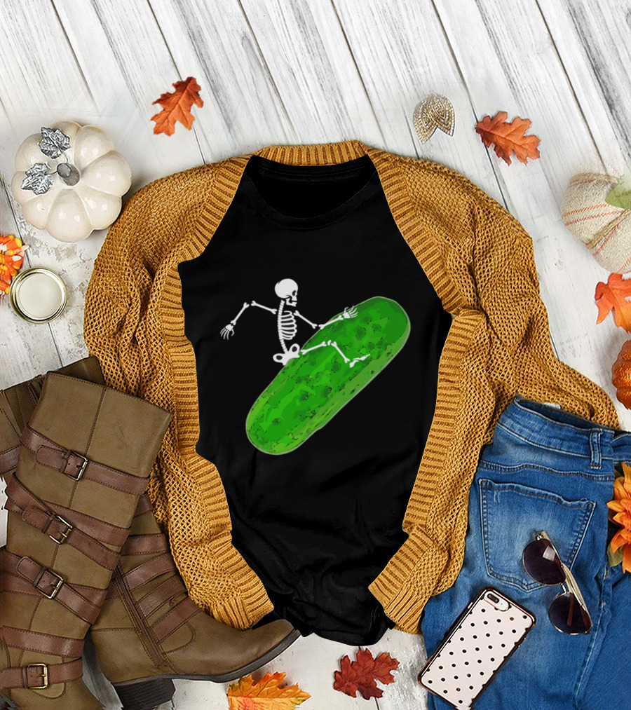 Skeleton Riding on Giant Pickle T-Shirt