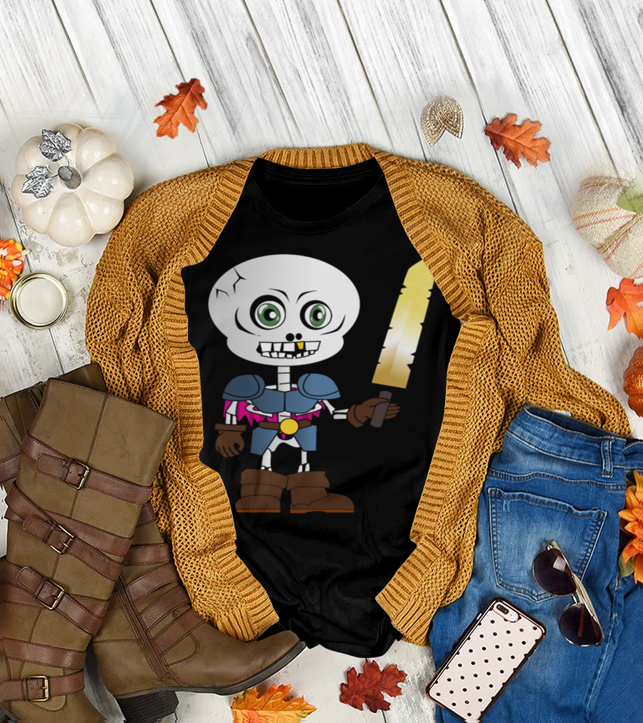 Skeleton Chibi Warrior Sword T-Shirt