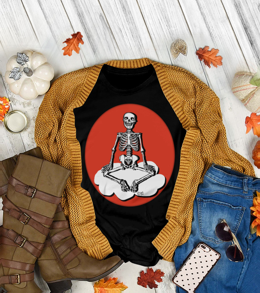 Skeleton Meditation Sitting Cross-Legged on Cloud T-Shirt