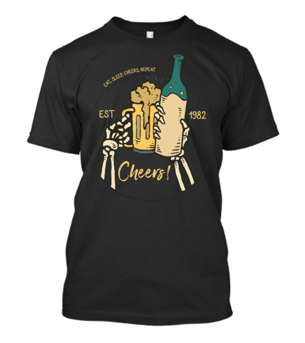 Eat Sleep Cheers Repeat Skeleton Est 1982 Cheers T-Shirt