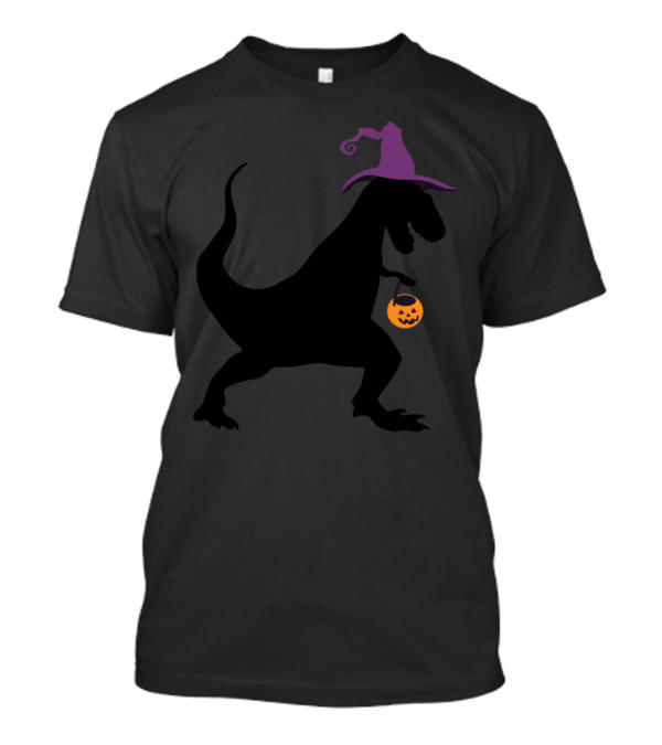 T Rex Halloween With Witch Hat And Pumpkin Bag T-Shirt