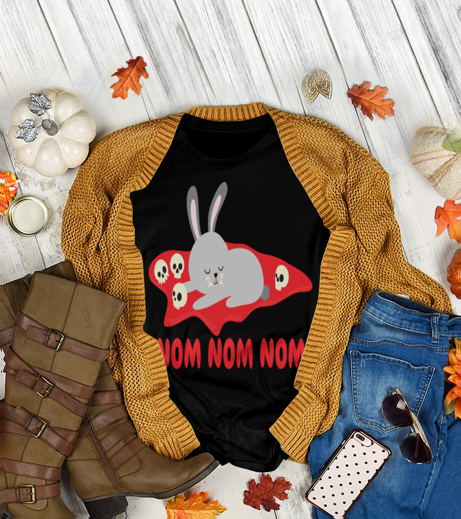 Horror Bunny Nom Nom Nom Skulls Red Blood T-Shirt