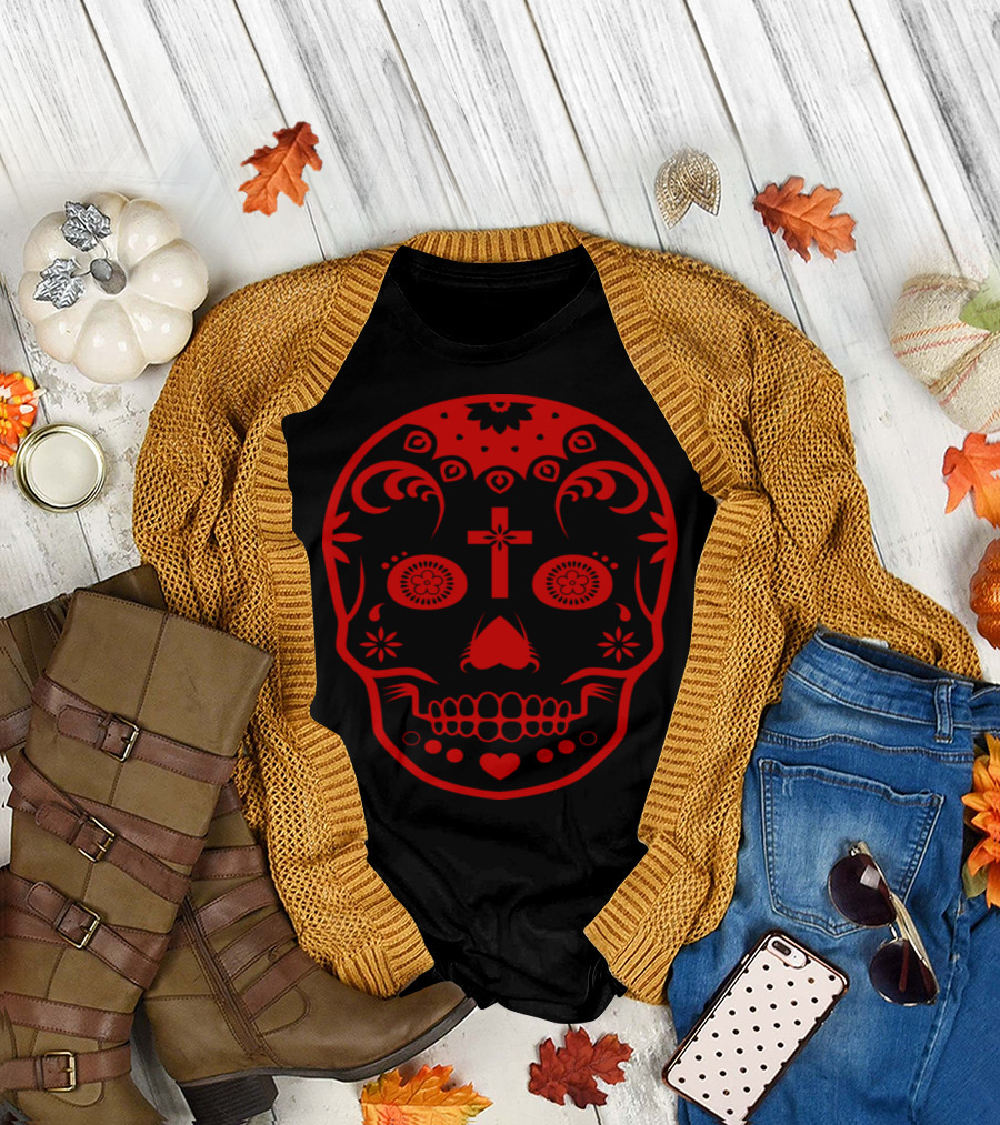 Day of the Dead Red Sugar Skull T-Shirt