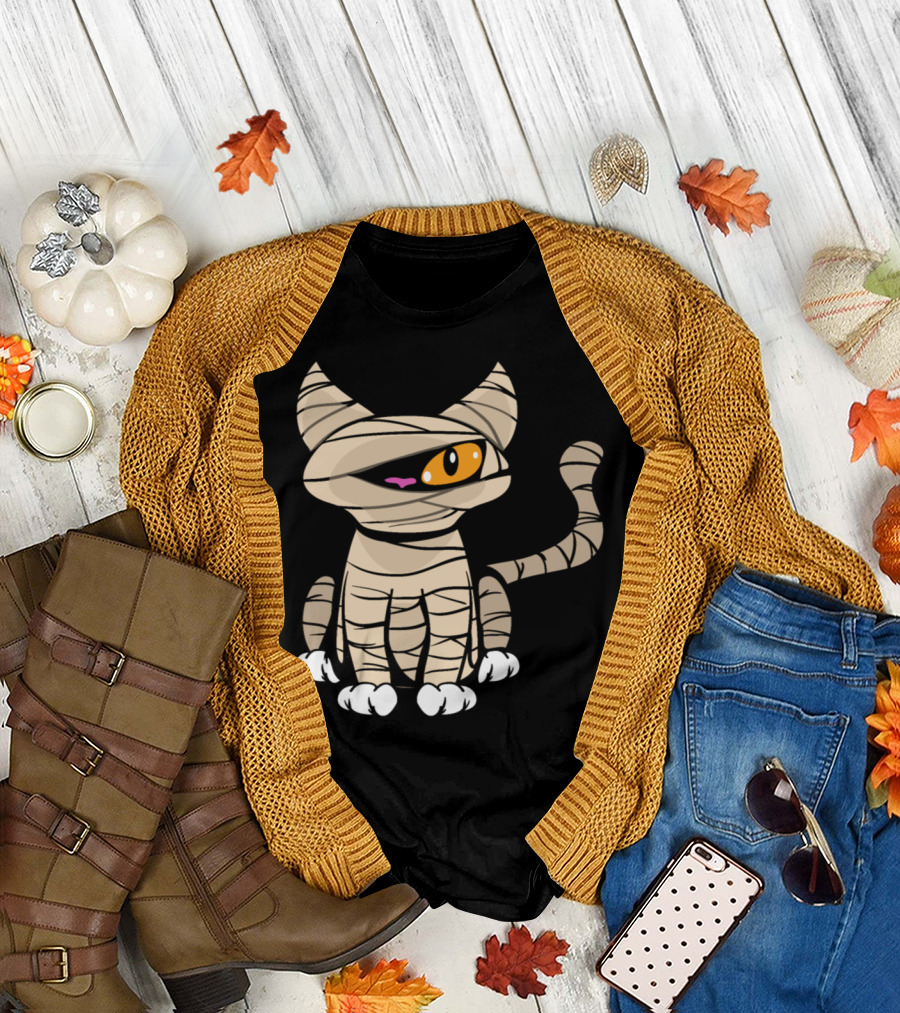 Halloween Cat Mummy Horror Monster Zombie Scary Cute T-Shirt