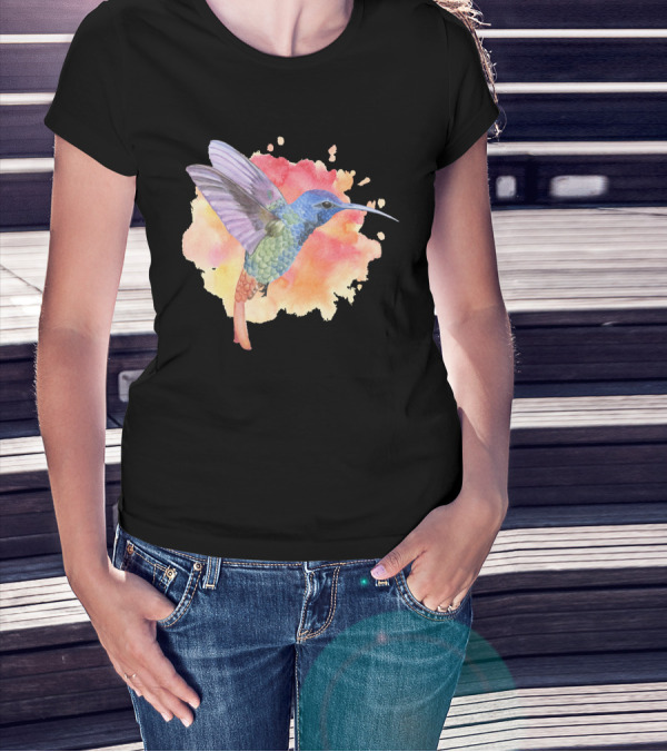Colorful Rainbow Hummingbird Spring Bird Summer Watercolor T-Shirt