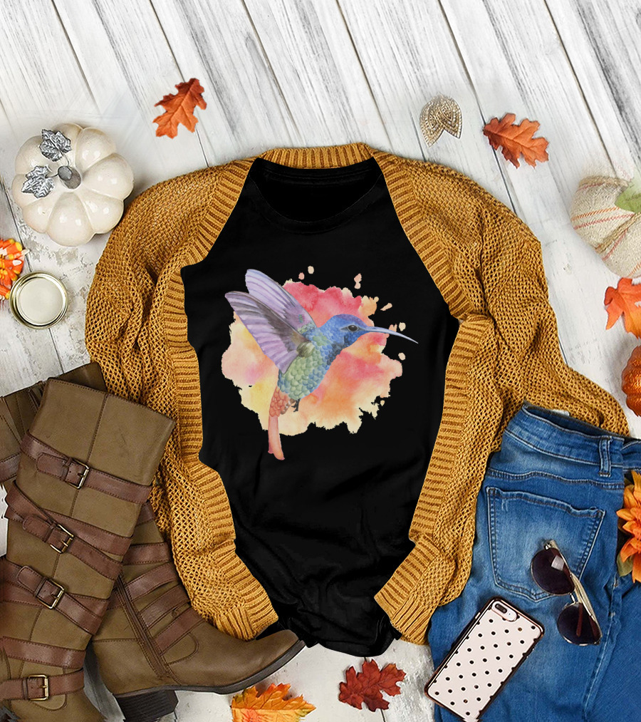 Colorful Rainbow Hummingbird Spring Bird Summer Watercolor T-Shirt