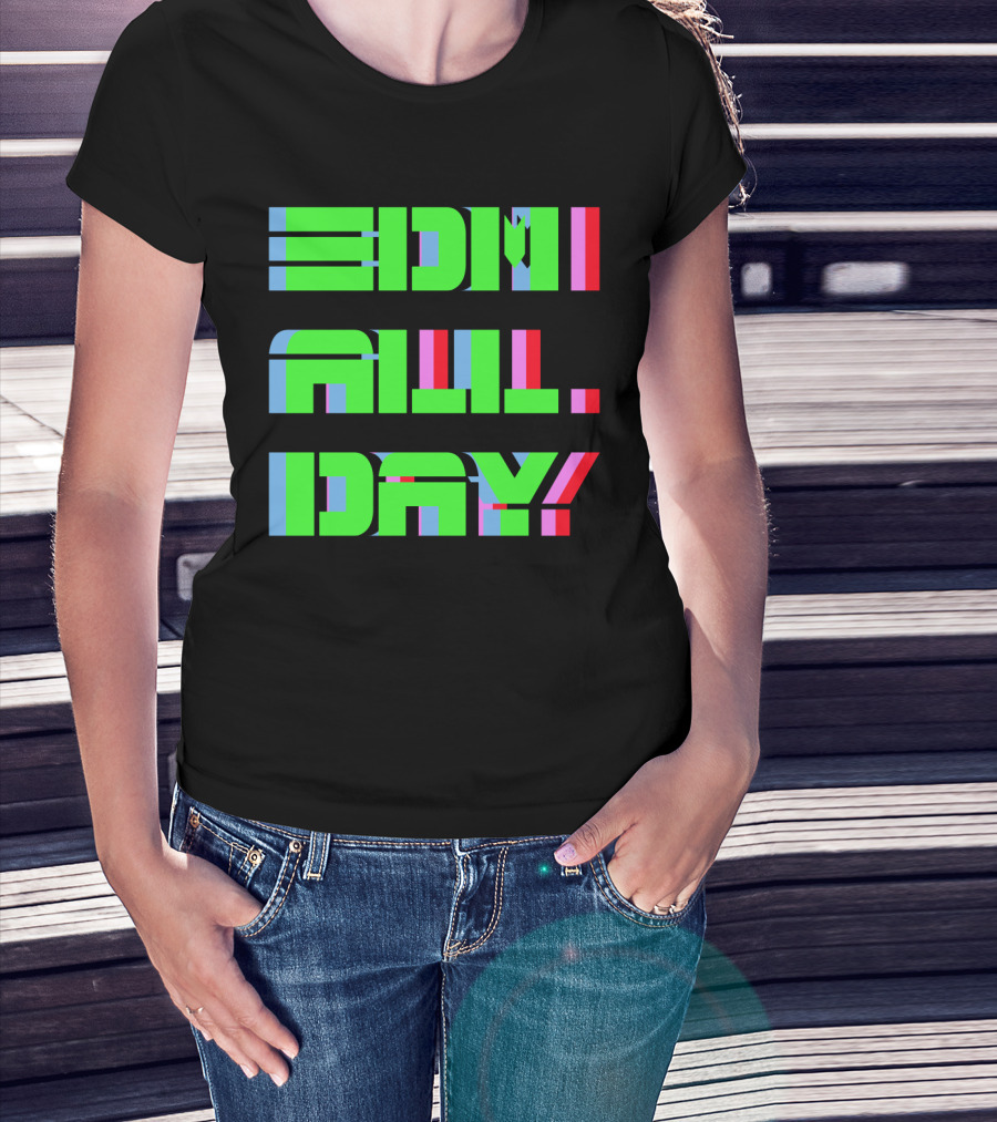 EDM All Day Neon Anaglyph Style Rave T-Shirt