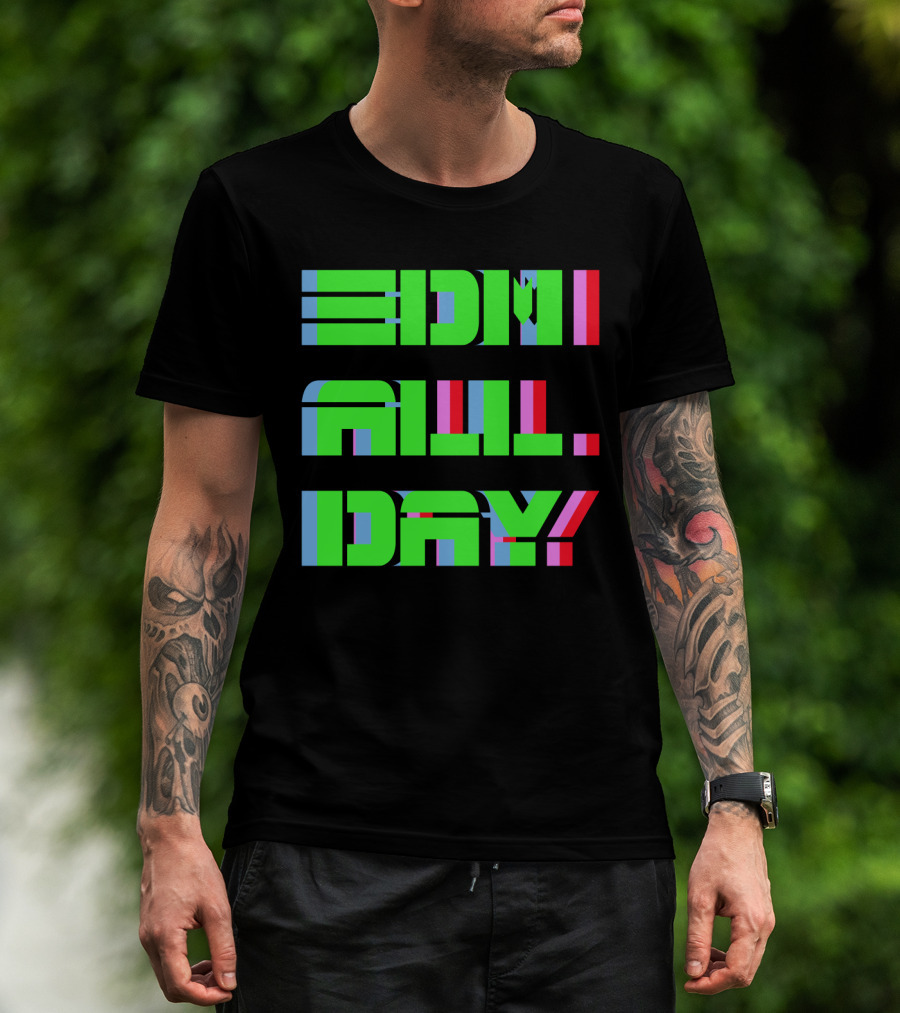 EDM All Day Neon Anaglyph Style Rave T-Shirt